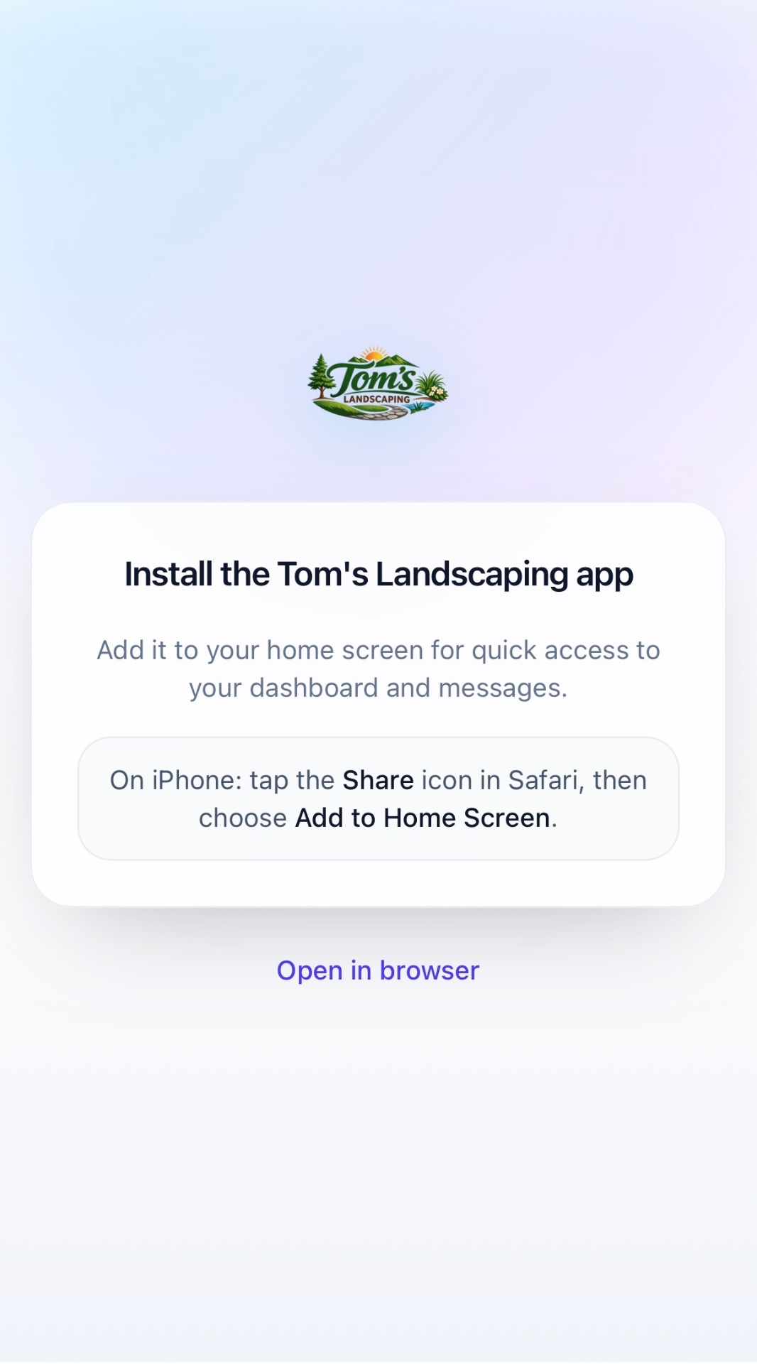 Install-to-home-screen prompt inside the app