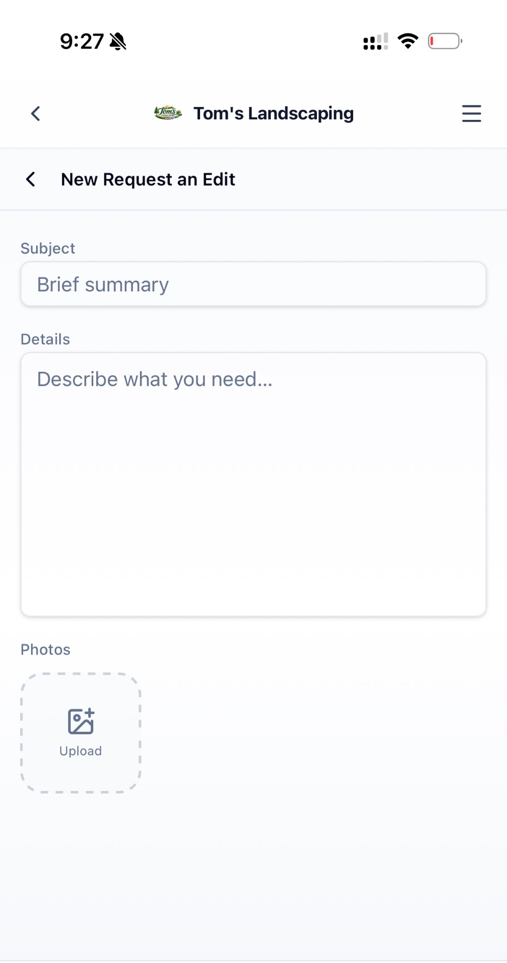Website edit request form inside the mobile app