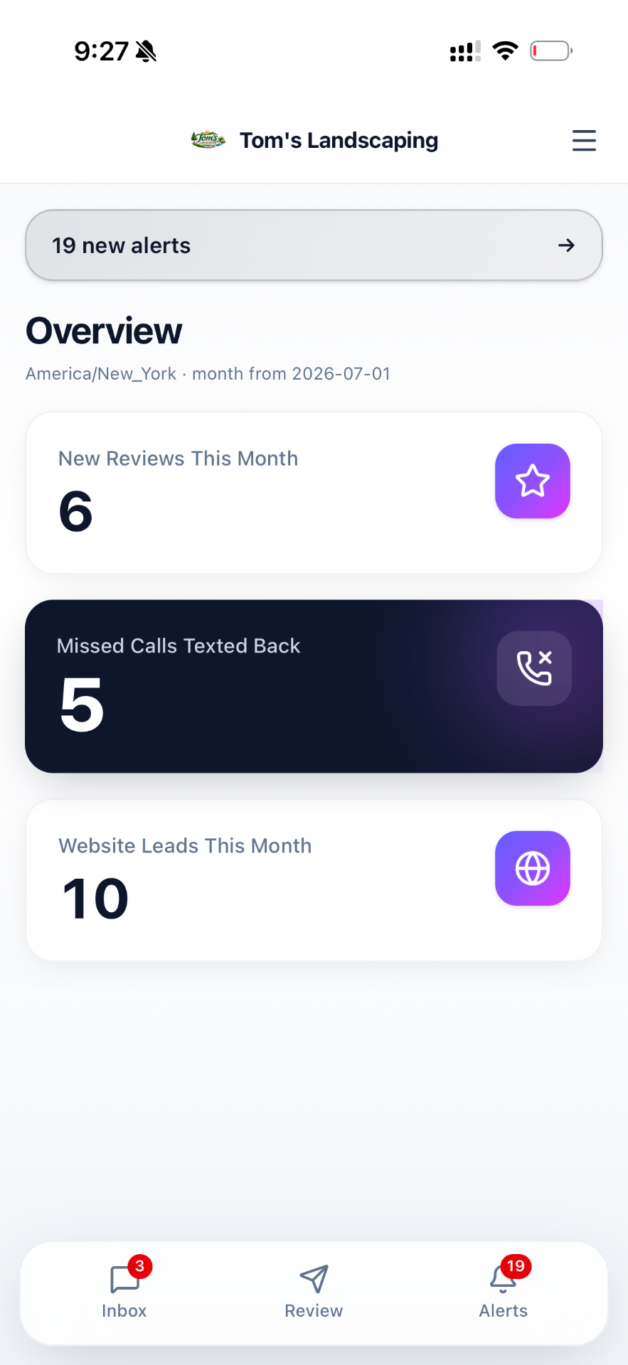Mobile app dashboard overview